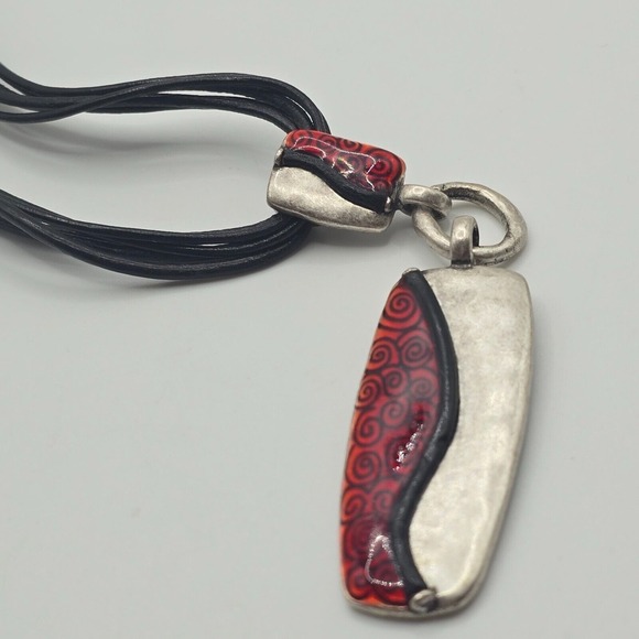 Chicos Red and Silver Pendant Necklace Spiral Pattern - Picture 1 of 9
